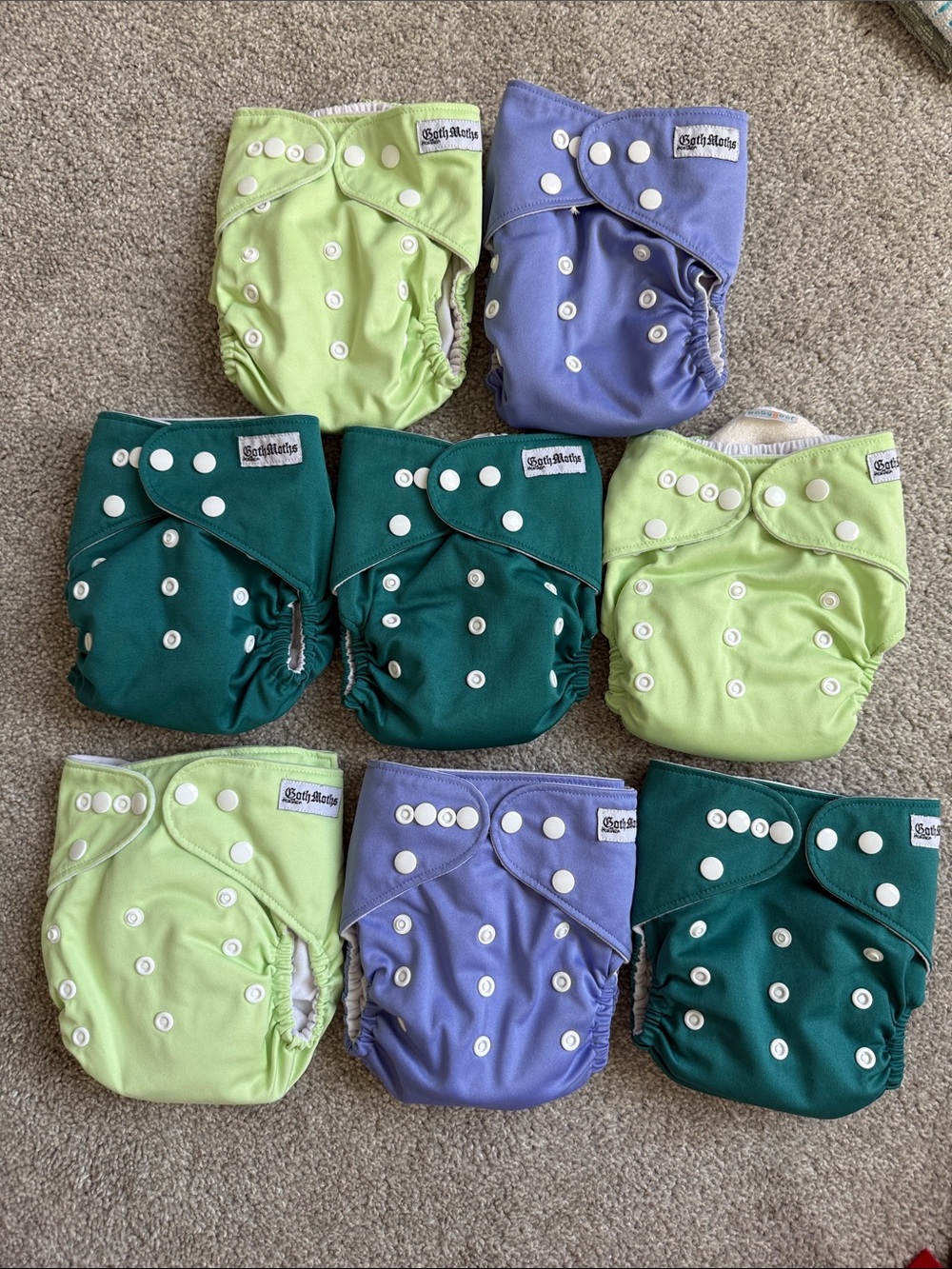 Baby Reusable Cloth Diapers • Sustainable Baby • Purple and Green